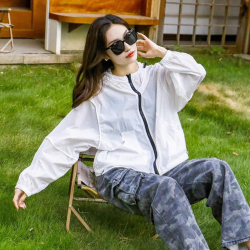 速干防晒衣女2025秋季新款抽绳连帽外套高级感锦纶宽松户外防晒服