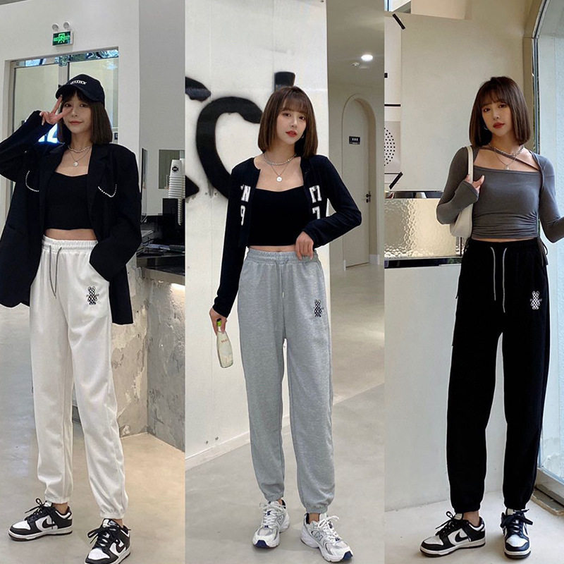 小熊情侣卫裤女2025秋季新款刺绣时尚束脚裤抽绳华夫格九分运动裤,女装/女士精品,休闲裤,淘宝优惠券,粉丝福利购,淘宝优惠卷