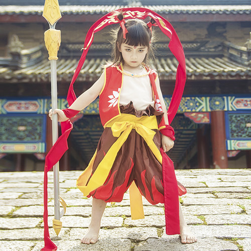 六一儿童节封神榜哪吒cosplay服装哪咤男女表演服全套假发项圈枪