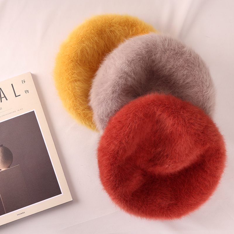 贝雷帽甜美可爱女秋冬季绒绒帽