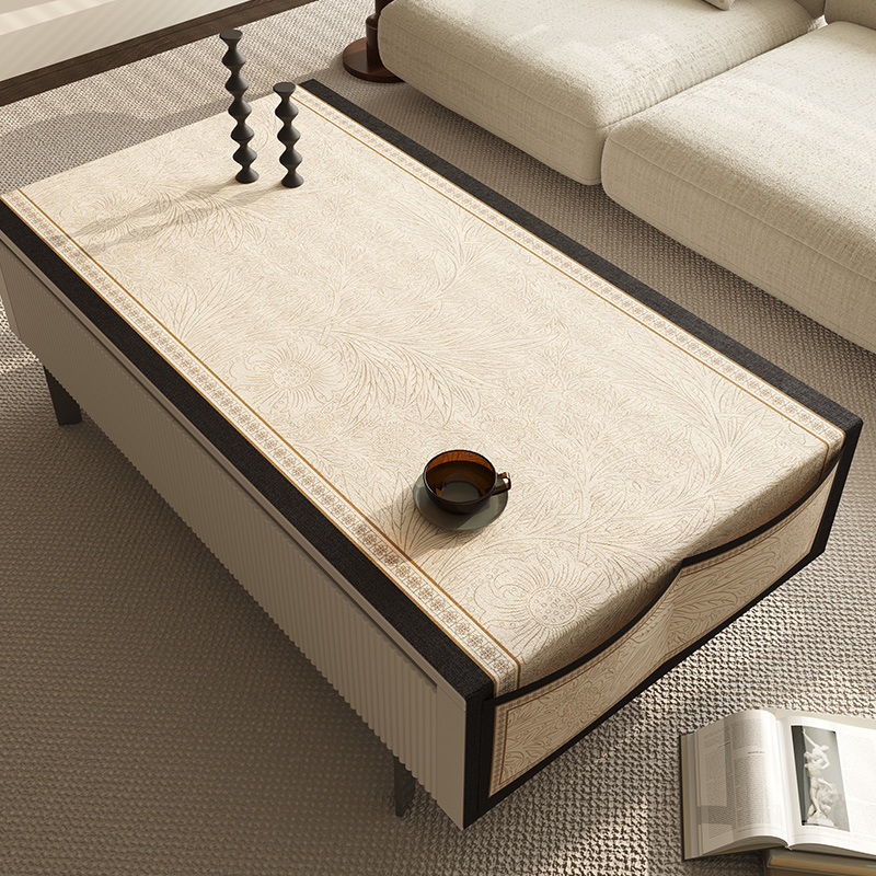 诧寂风茶几桌布两边带口袋收纳轻奢高级感棉麻布艺防水防烫餐桌垫