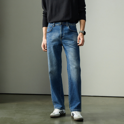 Hammer shark 12安美式复古水洗牛仔裤男士轻熟微宽松直筒长裤男