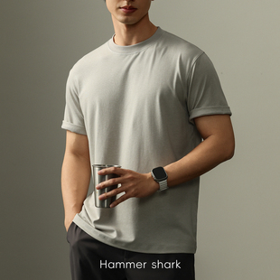 夏季 凉感透气舒适上衣通勤休闲体恤 T恤男士 高级轻奢天丝羊毛短袖