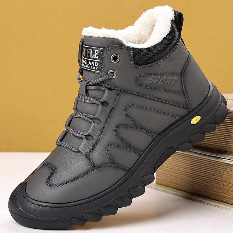 棉鞋男鞋冬季加绒加厚皮毛一体雪地靴中老年爸爸户外防滑防水棉靴
