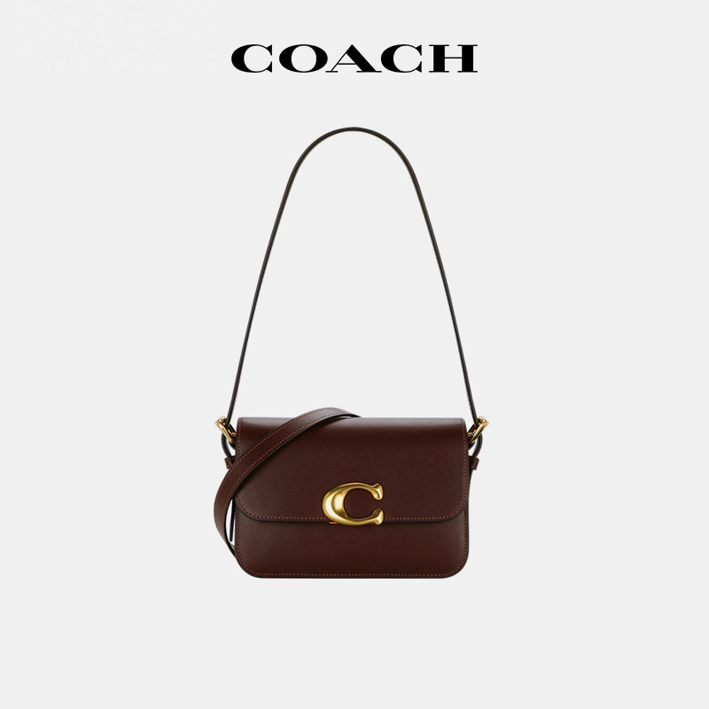 COACH/蔻驰纯色皮质腋下小方包
