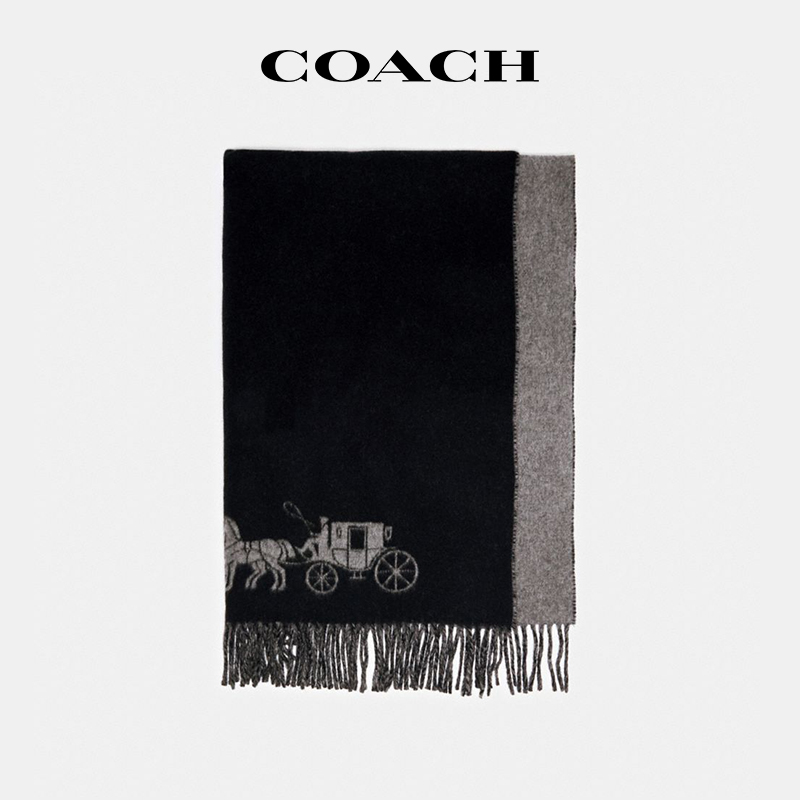 【官方授权】COACH/蔻驰围巾字母印花保暖羊毛流苏围巾丝巾男女