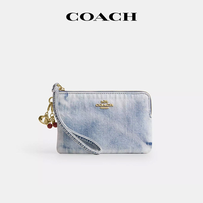 【国内现货】COACH/蔻驰女款手拿包水洗牛仔布复古挂件手挽钱包