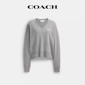 断码 清仓 COACH 蔻驰女士针织毛衫 V领灰色羊毛百搭纯色毛衣