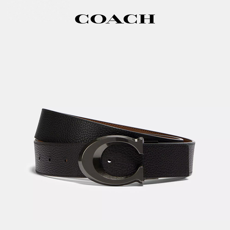 【官方授权】COACH/蔻驰男款腰带黑色经典C扣轻奢百搭皮带送礼物