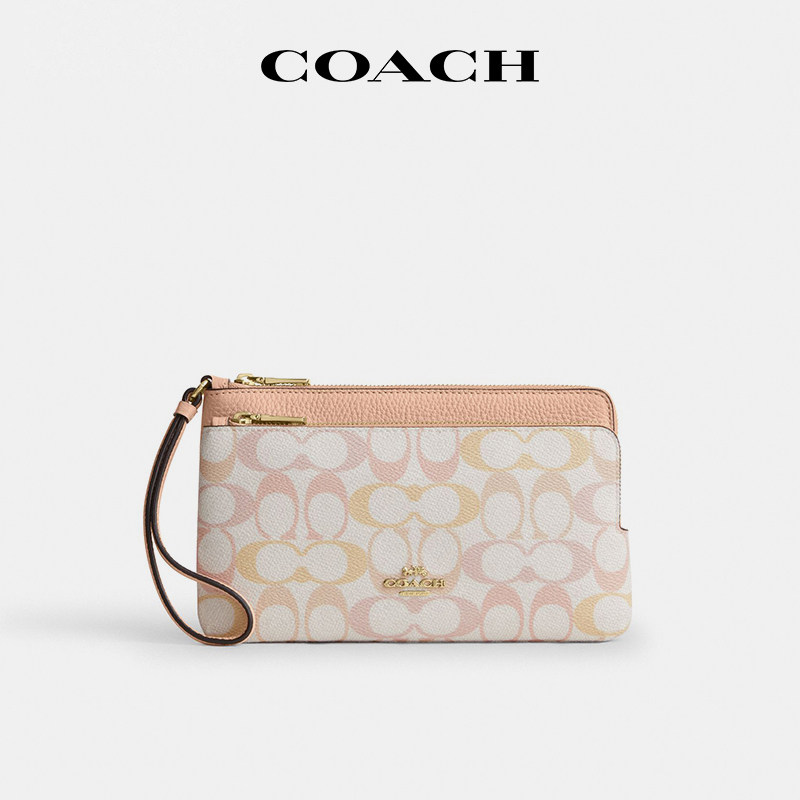 【国内现货】COACH/蔻驰女士手拿包双拉链新款渐变色老花手腕包