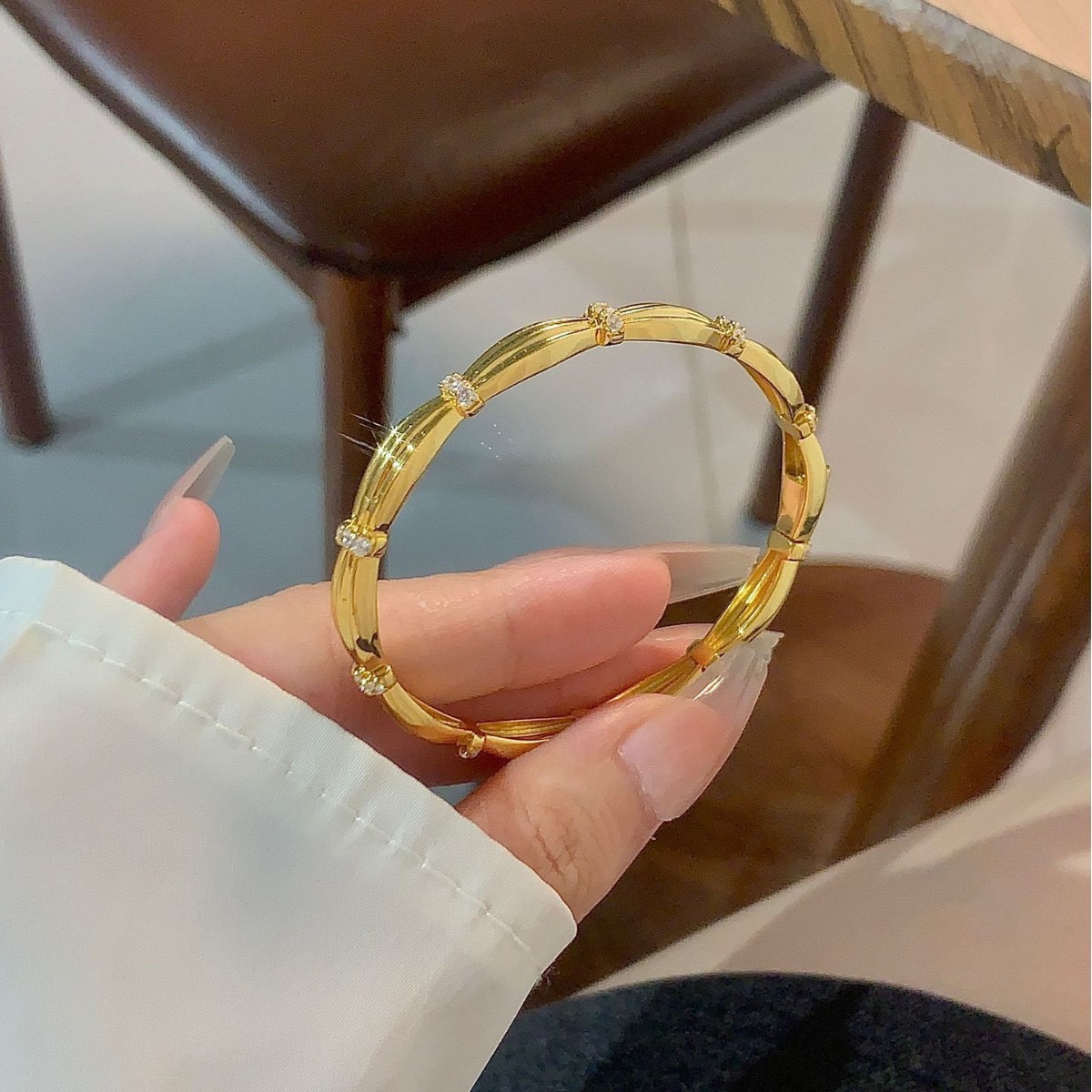 SSJEWELRY轻奢珠宝S925纯银镀金丝绸蝴蝶结镶钻高级气质百搭手镯