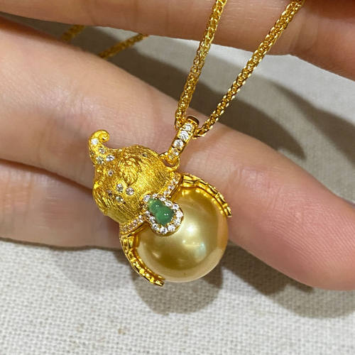 SSJEWELRY轻奢珠宝925银镀金金珠拉丝葫芦项链新中式项链国风项链