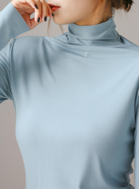 半高领莫代尔长袖t恤女春秋冬季洋气内搭打底衫堆领白色百搭上衣