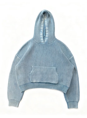 Basic annals水洗磨毛系列2.0超重磅卫衣湖水蓝纯棉短款上衣毛衣