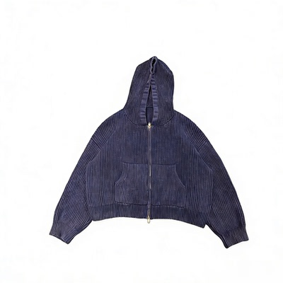 Basic annals水洗做旧连帽拉链卫衣宽松开衫外套水洗毛衣boxy短款