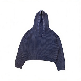 Basic annals水洗磨毛重磅连帽卫衣男女短款纯棉上衣v领boxy帽衫