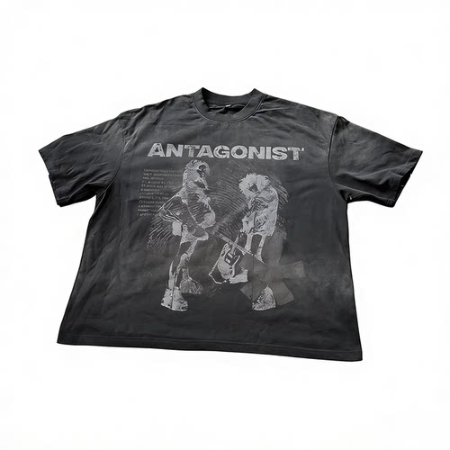 Basic annals美式复古人物印花短袖T恤男乐队短袖白墨直喷boxyfit