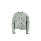 男短款 极简风灰色V领开衫 针织衫 纽扣毛衣老钱风外套羊毛混纺短宽