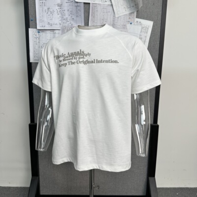 320g短袖明线字母印花竹节棉T恤