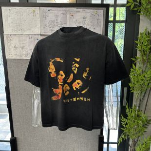 Basic 复古做旧水洗上衣T恤人像印花280g喷马骝做旧 annals美式