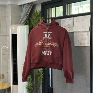 Basic annals美式复古做旧卫衣外套短宽boxyfit上衣双拉链外套