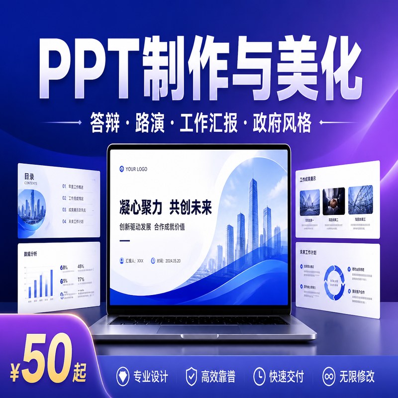PPT制作美化｜商务汇报路演答辩课件排版设计加急定制图片