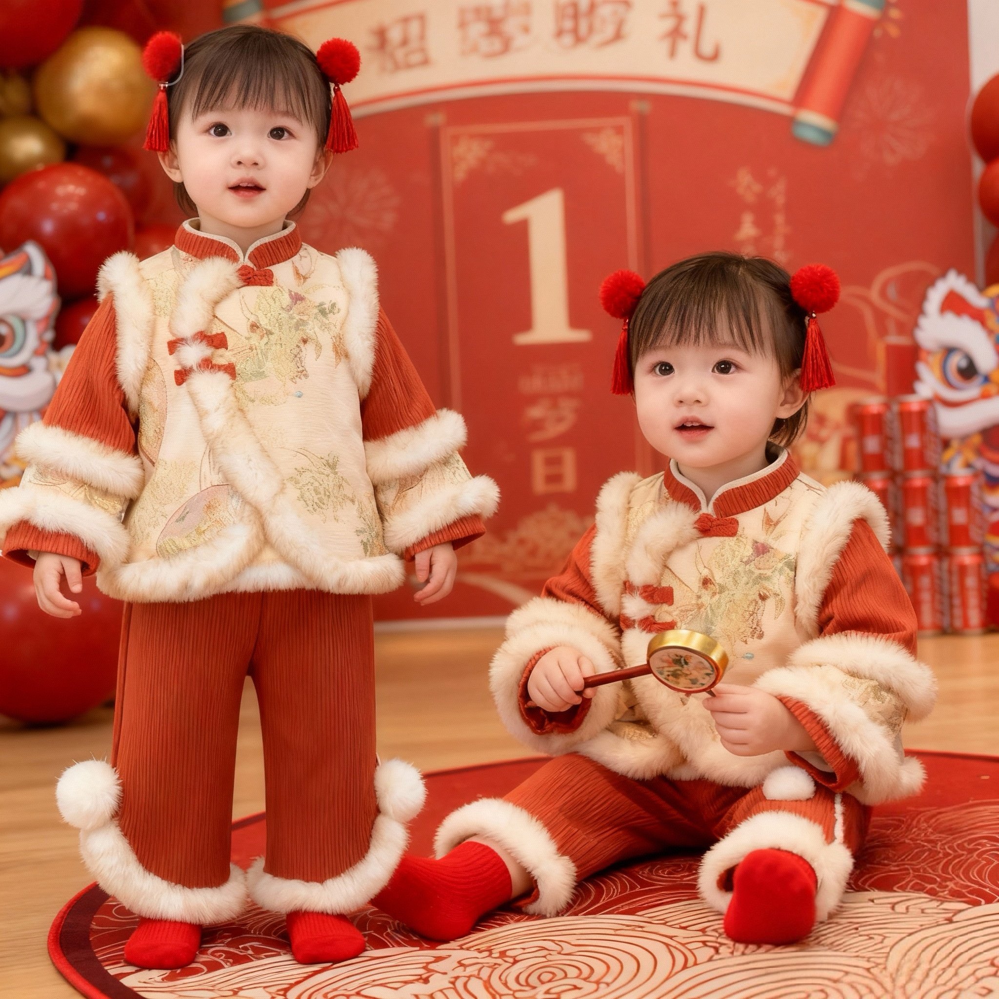 女宝抓周礼服冬装中式国风唐装婴儿周岁生日衣服小女孩过年拜年服