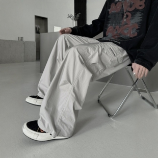 工装裤抽绳直筒裤长裤宽松休闲末班车初中高中生男孩大童青少年装