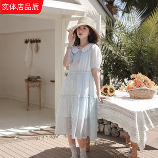 夏季新款米可贝拉天地女生大童青少年装淑女短袖连衣裙纱裙长裙
