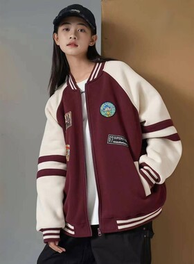 冬装新款华诺女大童青少年装休闲宽松拼色绗棉夹克外套夹棉棒球服
