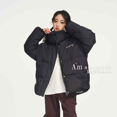 艾米可多新款冬季中大童女孩青少年装韩版宽松休闲连帽立领羽绒服