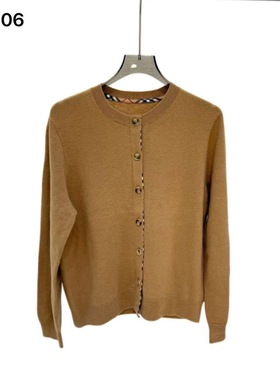 【思思】针织衫纯羊毛开衫纯色拼接经典格子包边爆款羊毛衫1N6306