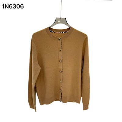 【思思】针织衫纯羊毛开衫纯色拼接经典格子包边爆款羊毛衫1N6306