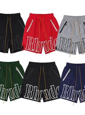Rhude 经典字母印花短裤美式街头高街宽松篮球运动裤男女五分裤潮