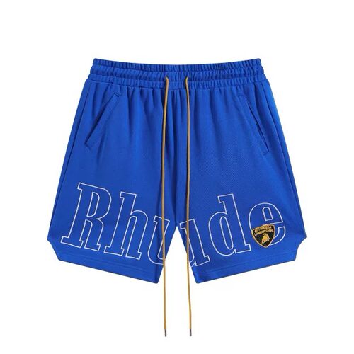 RHUDE 潮牌刺绣字母图案联名款毛圈棉短裤男女直筒沙滩短裤子速干