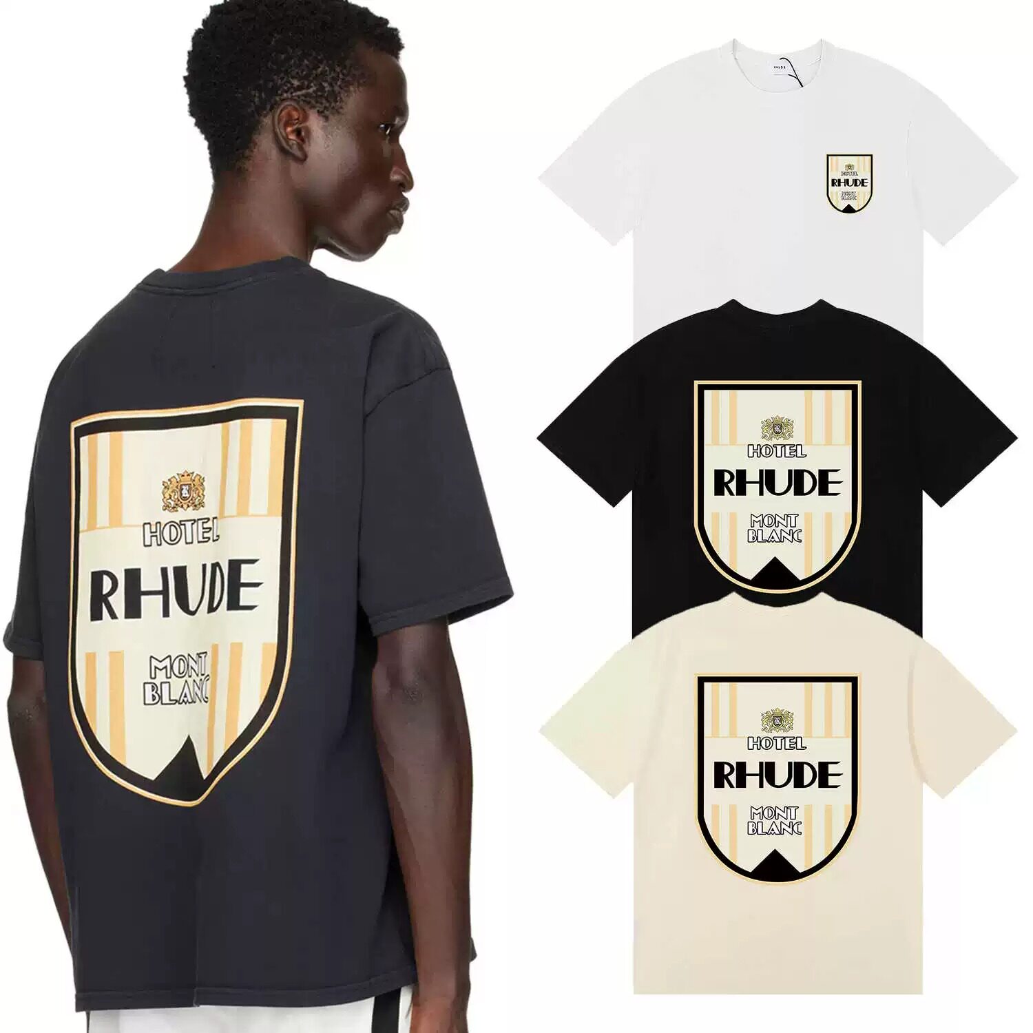 RHUDE潮牌美式高街l勃朗峰酒店纪念款短袖休闲男女情侣T恤上衣TEE