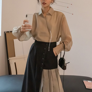 衬衣女 衬衫 Iris.O鸢春夏原创设计只透手臂 双层网纱长袖