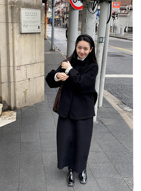 Iris.O鸢秋冬原创设计立体裁剪100%羊毛双面呢短款毛呢外套 套装