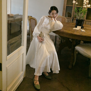 iris.O鸢原创复古法式 不规则丝光缎面高腰大摆A字半身裙长裙秋季