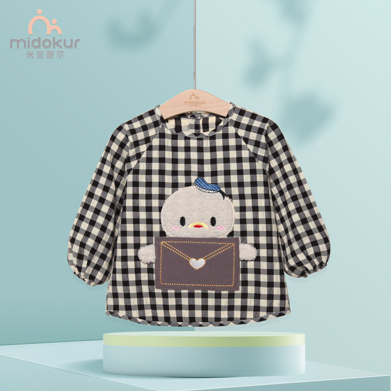 米豆酷尔男女童泡泡纱罩衣卡通信使刺绣信封防水反穿罩衣四季款