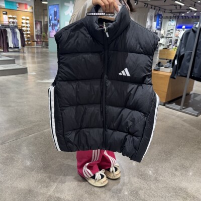 Adidas阿迪达斯冬季新款保暖马甲外套三条纹男女羽绒背心 KH3991