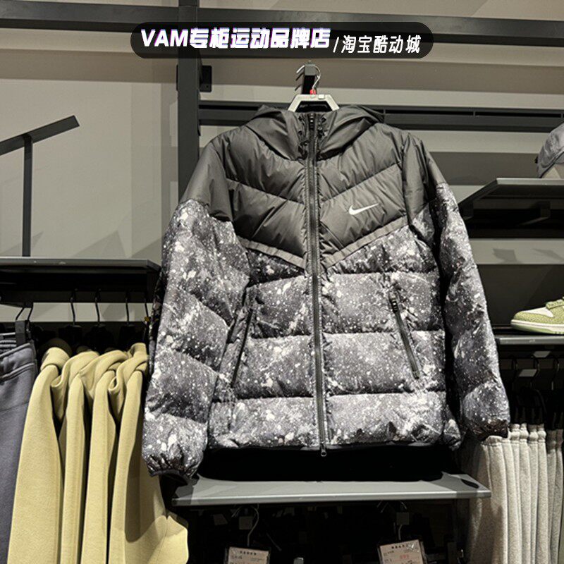耐克男子冬季新款风行者防风拒水印花连帽运动羽绒服HQ4184-010