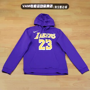 Nike耐克湖人队男子23号詹姆斯运动休闲加绒卫衣套头衫AV0401-504