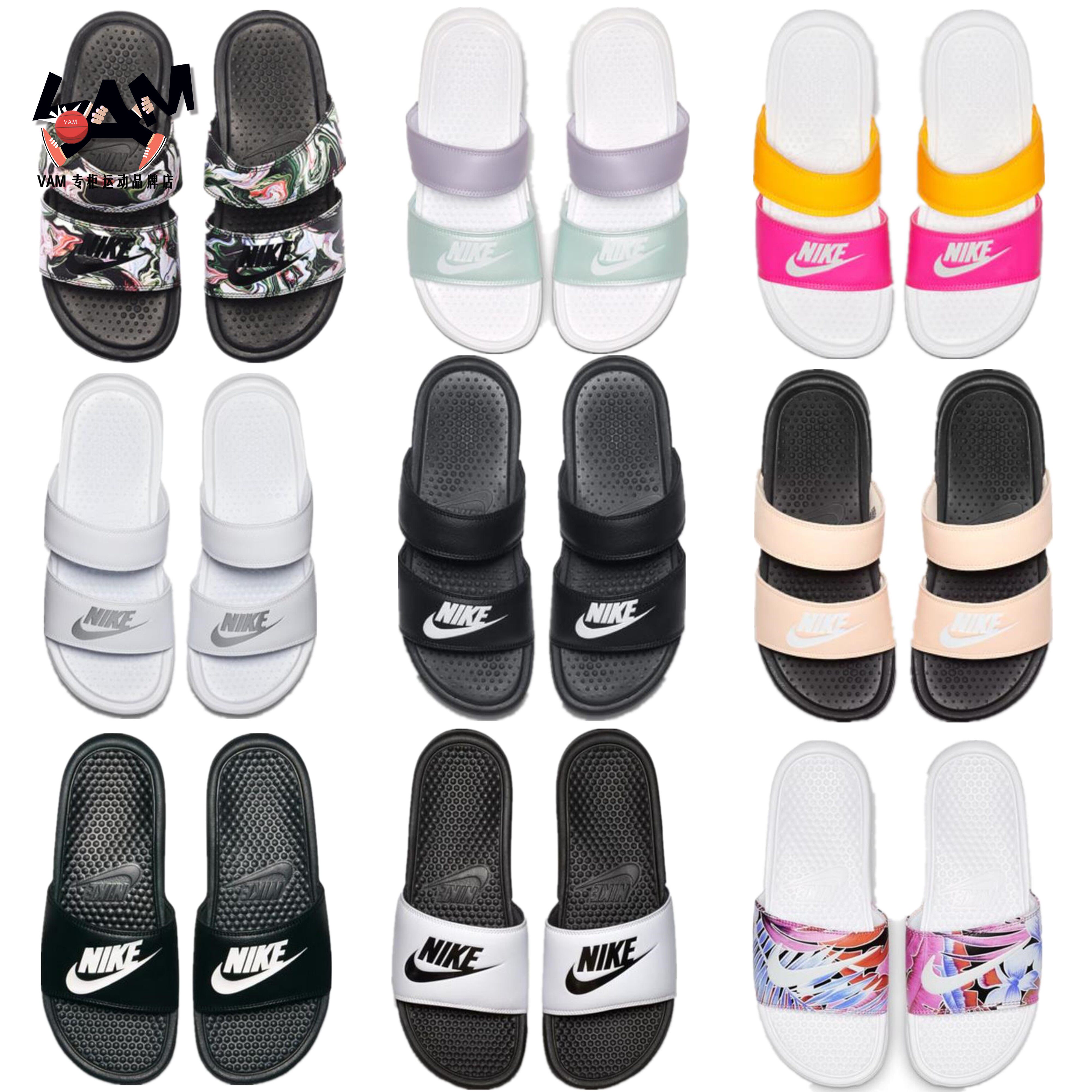 Nike Benassi忍者拖鞋黑白字母双绑带男女凉鞋819717-010-100-103