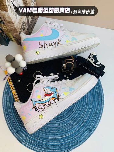 球鞋定制 Nike耐克Air Force1 AF1低帮 男女情侣鲨鱼空军一号板鞋