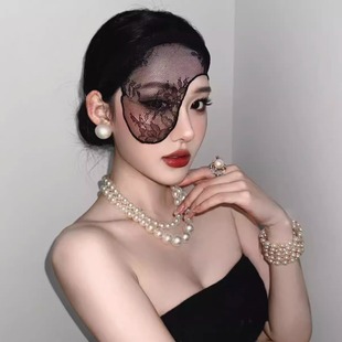 面具神秘感黑色蕾丝面纱晚会派对发箍装扮品发饰头饰拍照道具面罩