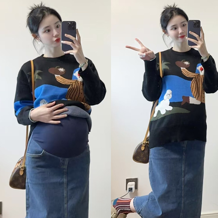 孕妇裙下半身牛仔半身裙不勒肚子春秋半裙包臀长裙显瘦遮胯直筒裙图片
