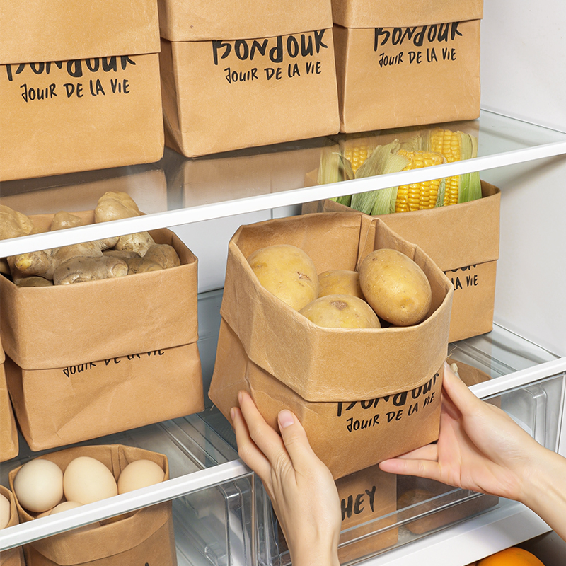 牛皮纸袋厨房冰箱水果蔬菜加厚款食品袋可水洗防水环保分类收纳袋