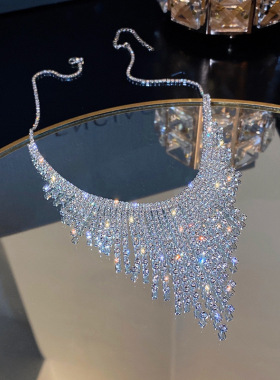 欧美爆款时尚夸张个性潮项链春季镶钻流苏网红设计感装饰