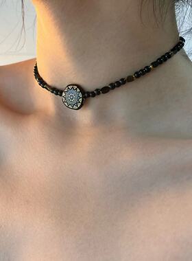 复古圆形串珠颈链时尚个性百搭感辣妹锁骨链